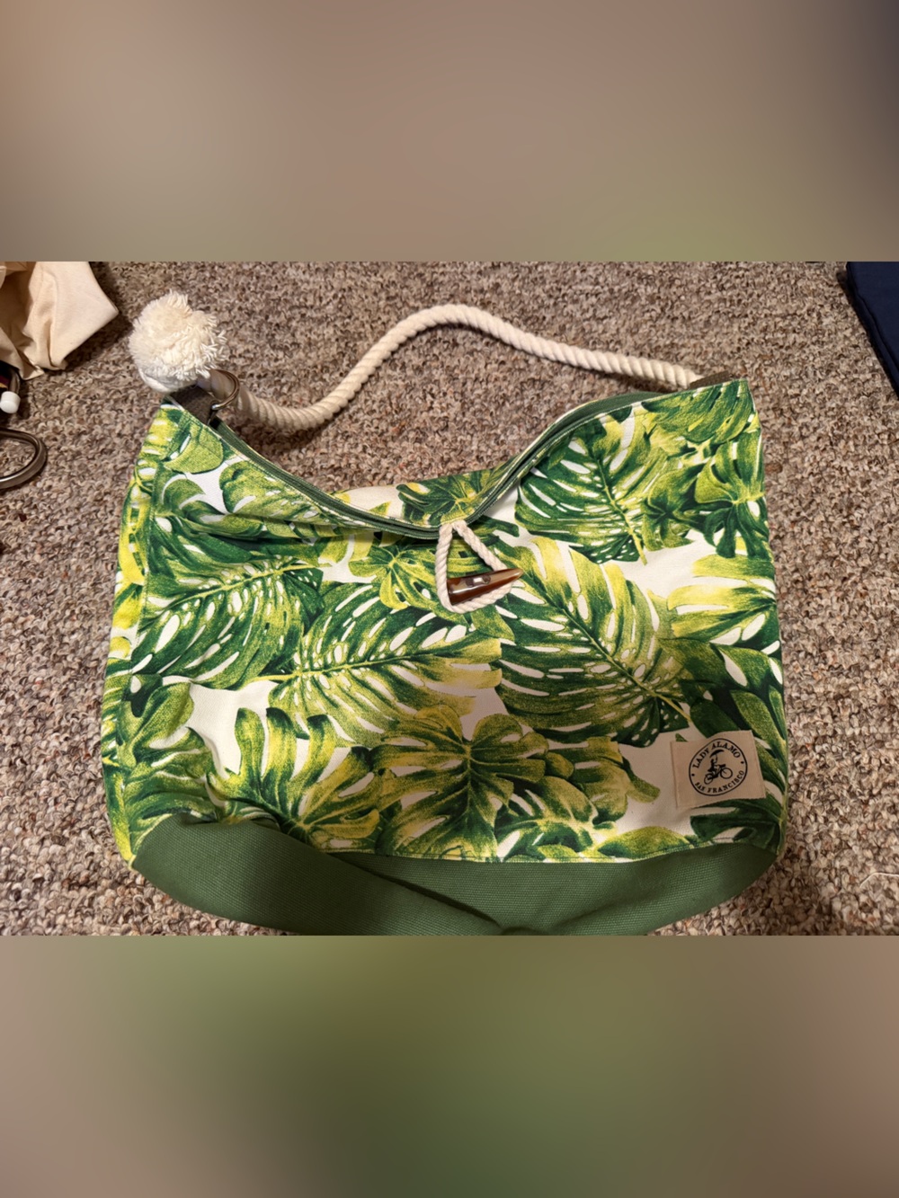 Green Tropical Leaf Canvas Shoulder Bag